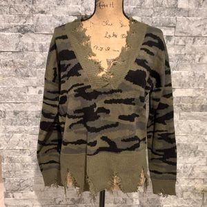 BNWT Camo Distressed Knit Sweater